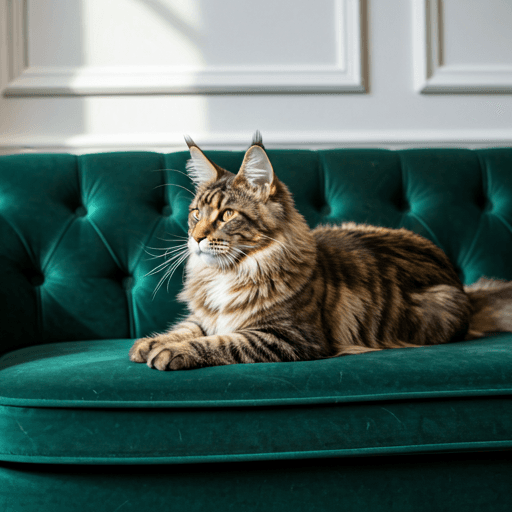 Long-haired cat resting on a sofa